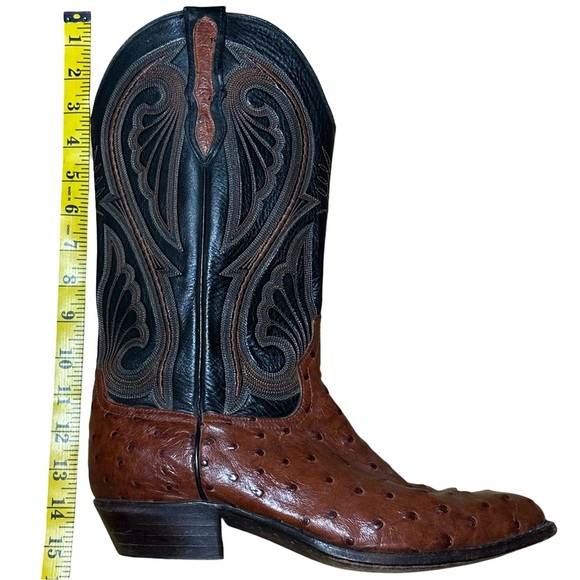 Larry Mahan Brown & Black Ostrich Cowboy Boots Men’s 9.5 EE Wide - Picture 9 of 10